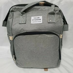 You Are My Sunshine Travel Diaper Bag Backpack w/ Built in Foldable Crib Gray